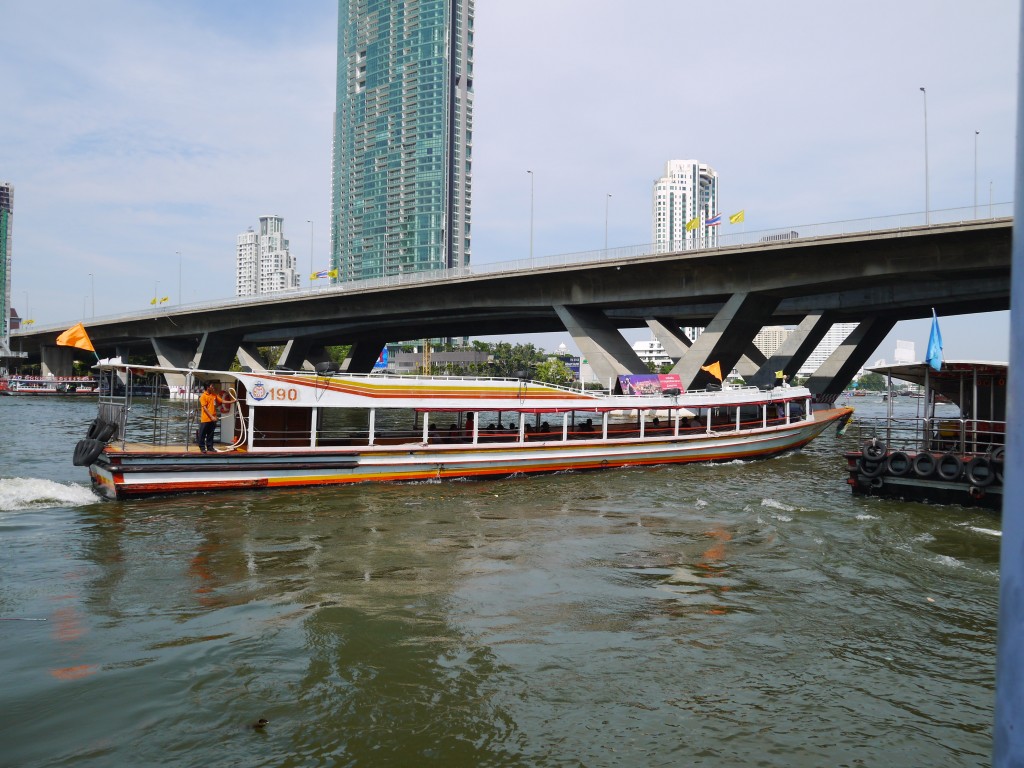 Orange Flag Boat On Chao Phraya River Bangkok